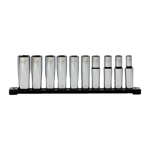 Zestaw nasadek chromowanych długich 1/4" metrycznych 10 szt. Milwaukee